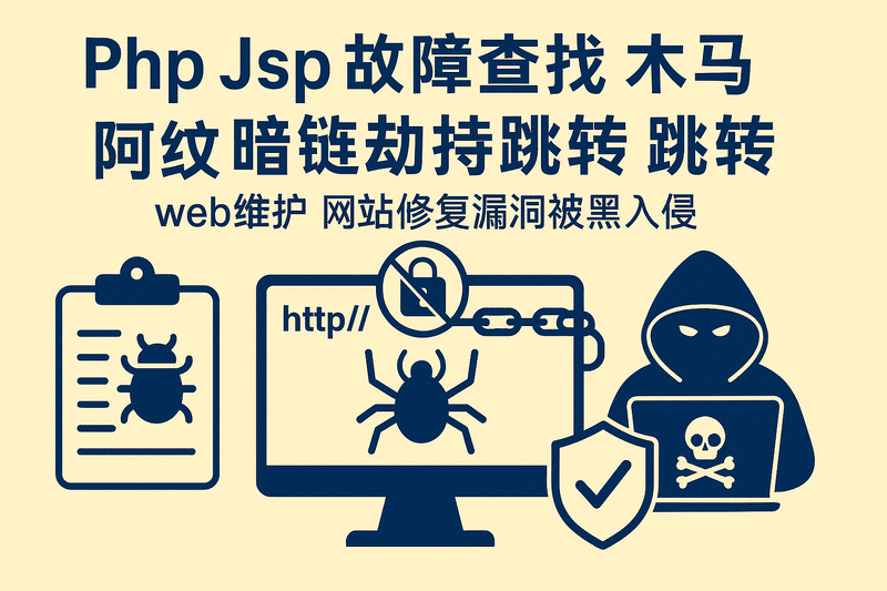 Php Jsp故障查找木马暗链劫持跳转web维护 网站修复漏洞被黑入侵
