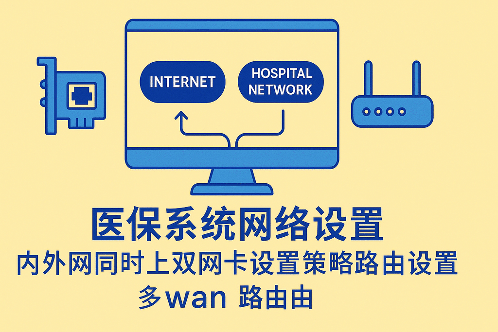医保系统网络设置内外网同时上双网卡设置策略路由设置多wan路由