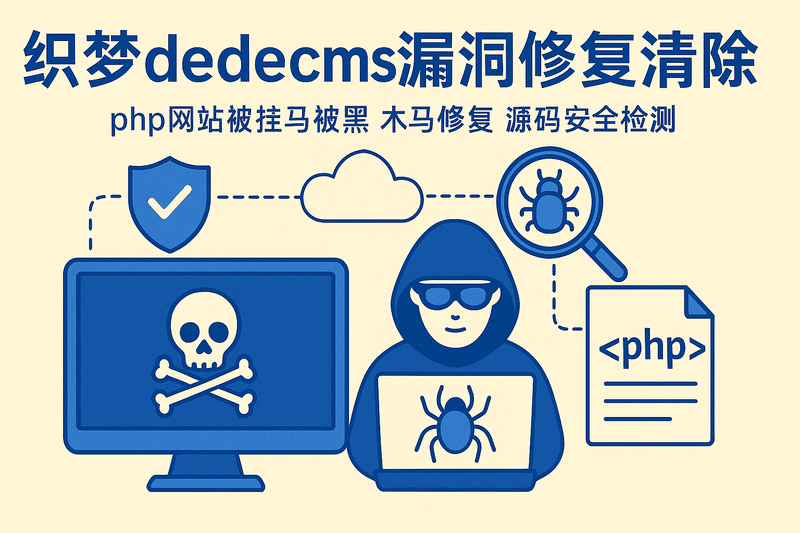 织梦dede漏洞修复清除 php网站被挂马被黑 木马修复 源码安全检测