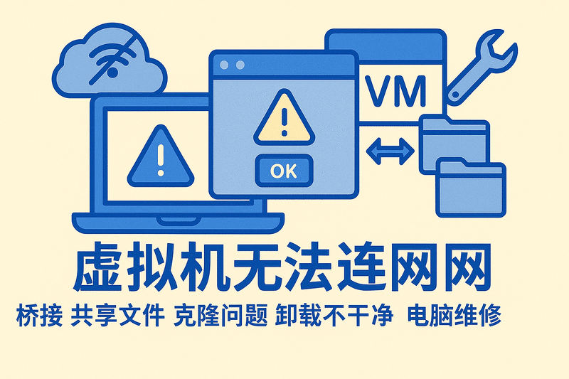 虚拟机无法联网 桥接 共享文件 克隆问题 卸载不干净 电脑维修